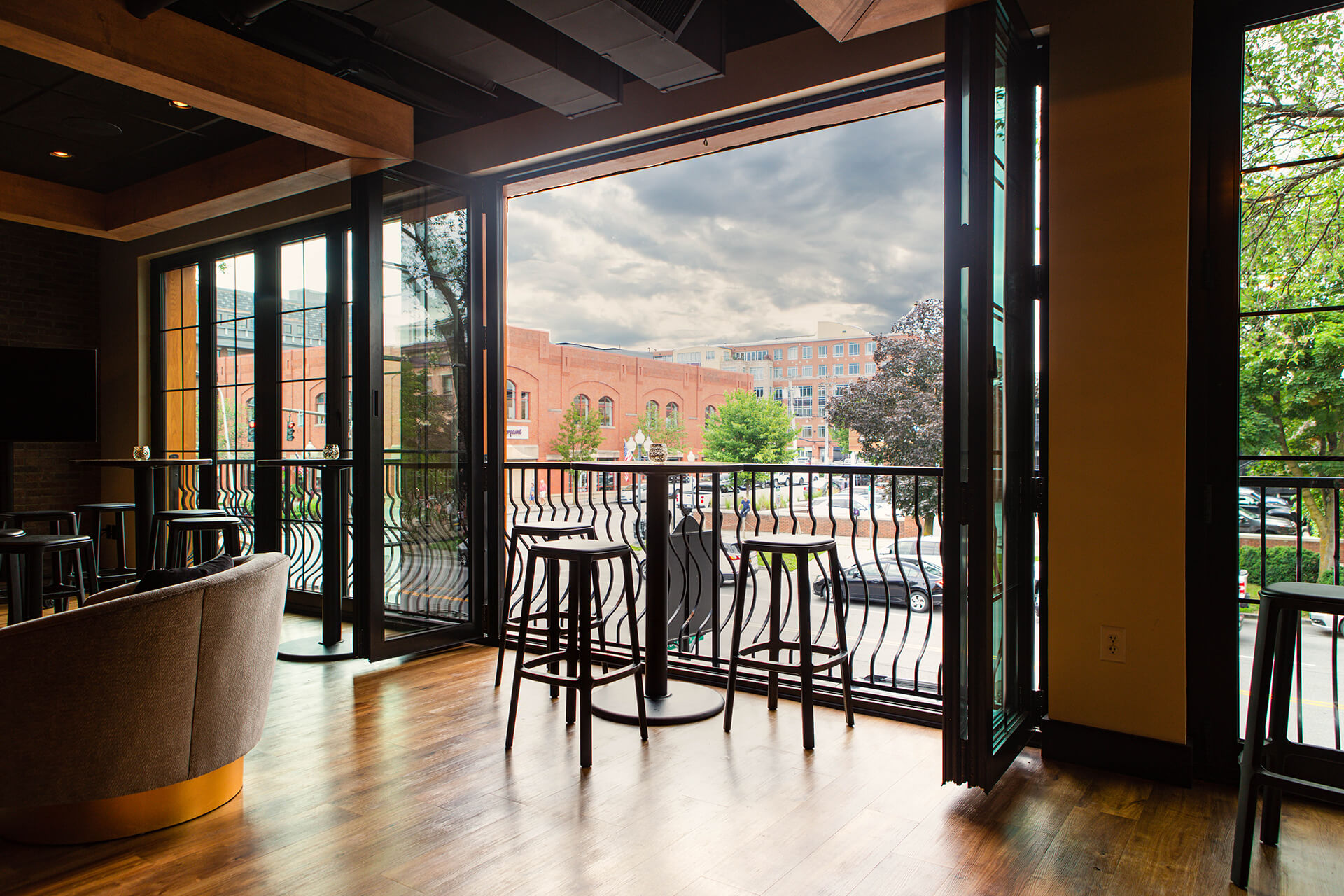 The 408 Saratoga View of the exterior through open doors